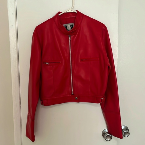 Vintage Y2K Red Vegan Leather Bomber Jacket - Picture 3 of 16